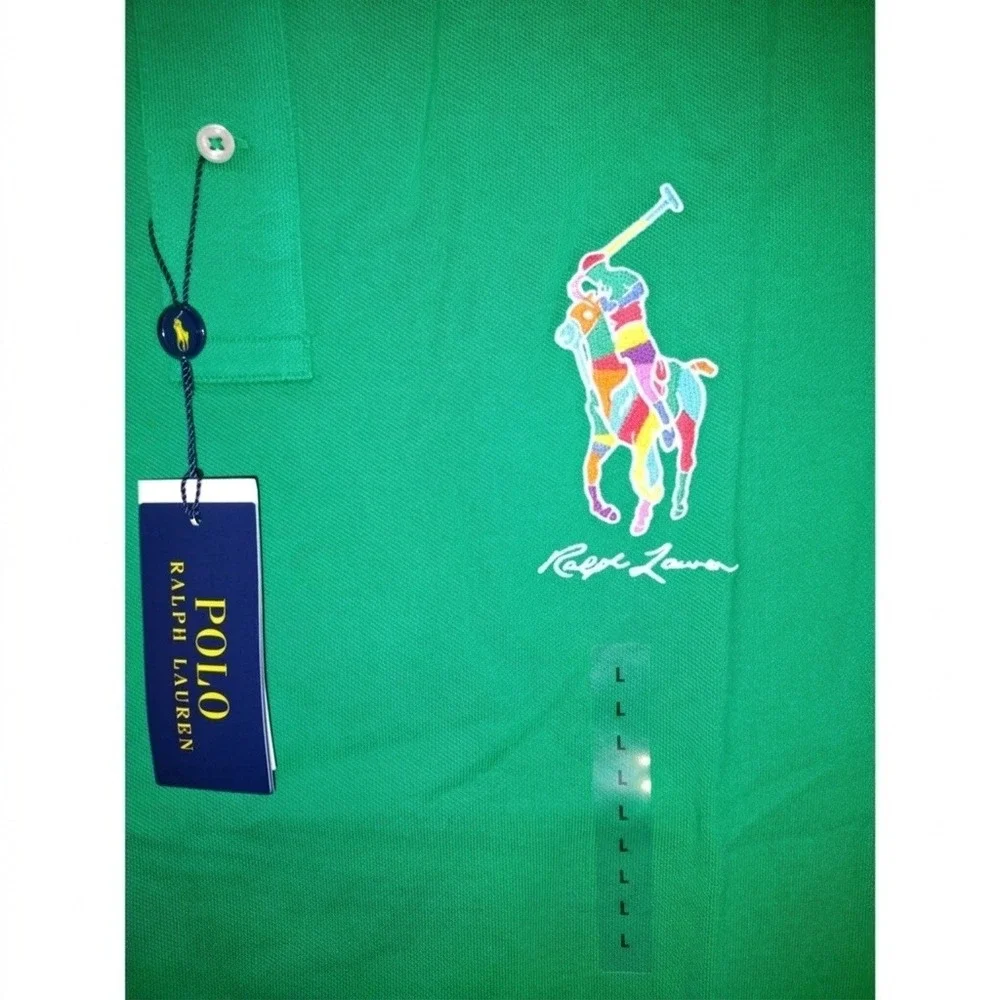 Polo Ralph Lauren Polo Shirt Mens Large Green Red Black BIG PONY NEW Classic Fit